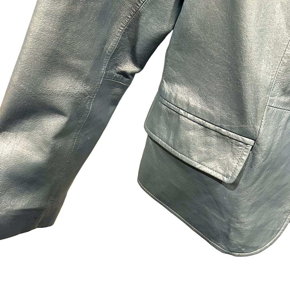 Bernardo Stunning Silvery Blue Leather Blazer Jacket L - Picture 6 of 13